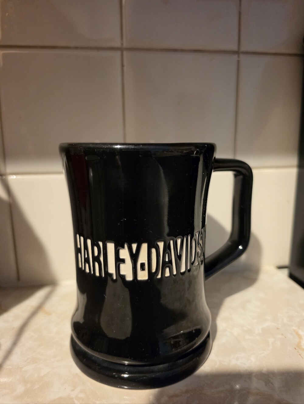Harley-Davidson Black Ceramic Mug with Raised Cream Logo